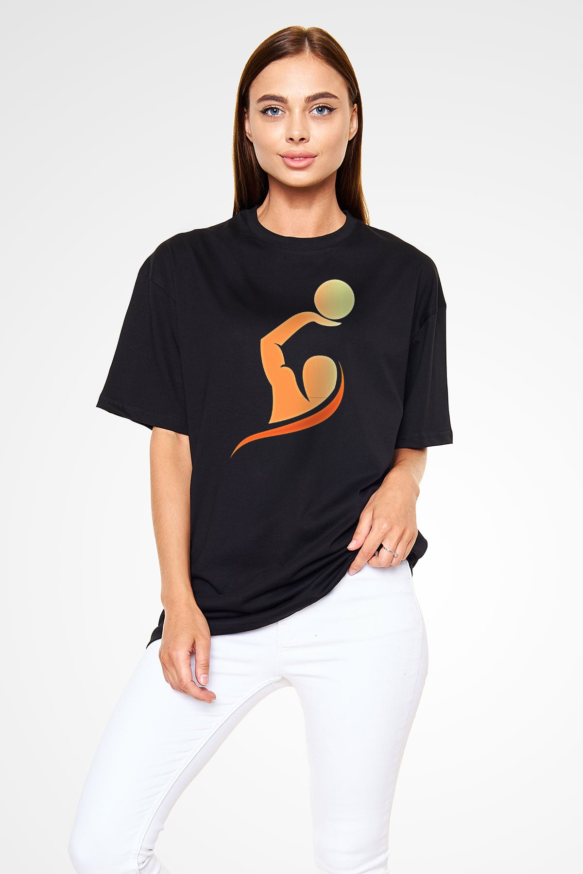 Su Topu - Water Polo Baskılı Unisex Siyah Oversize Tişört