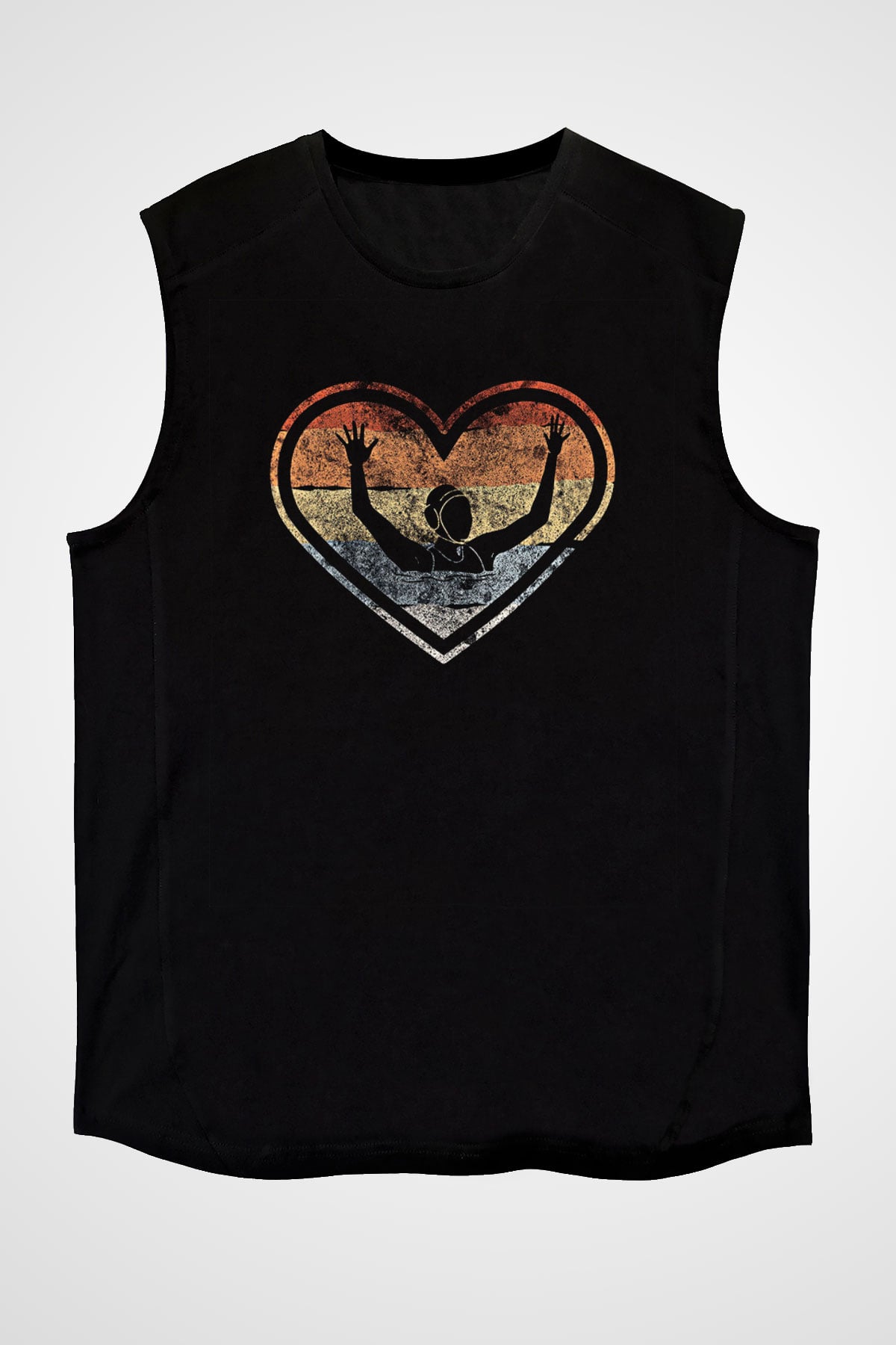 Su Topu - Water Polo Baskılı Unisex Siyah Kolsuz Tişört