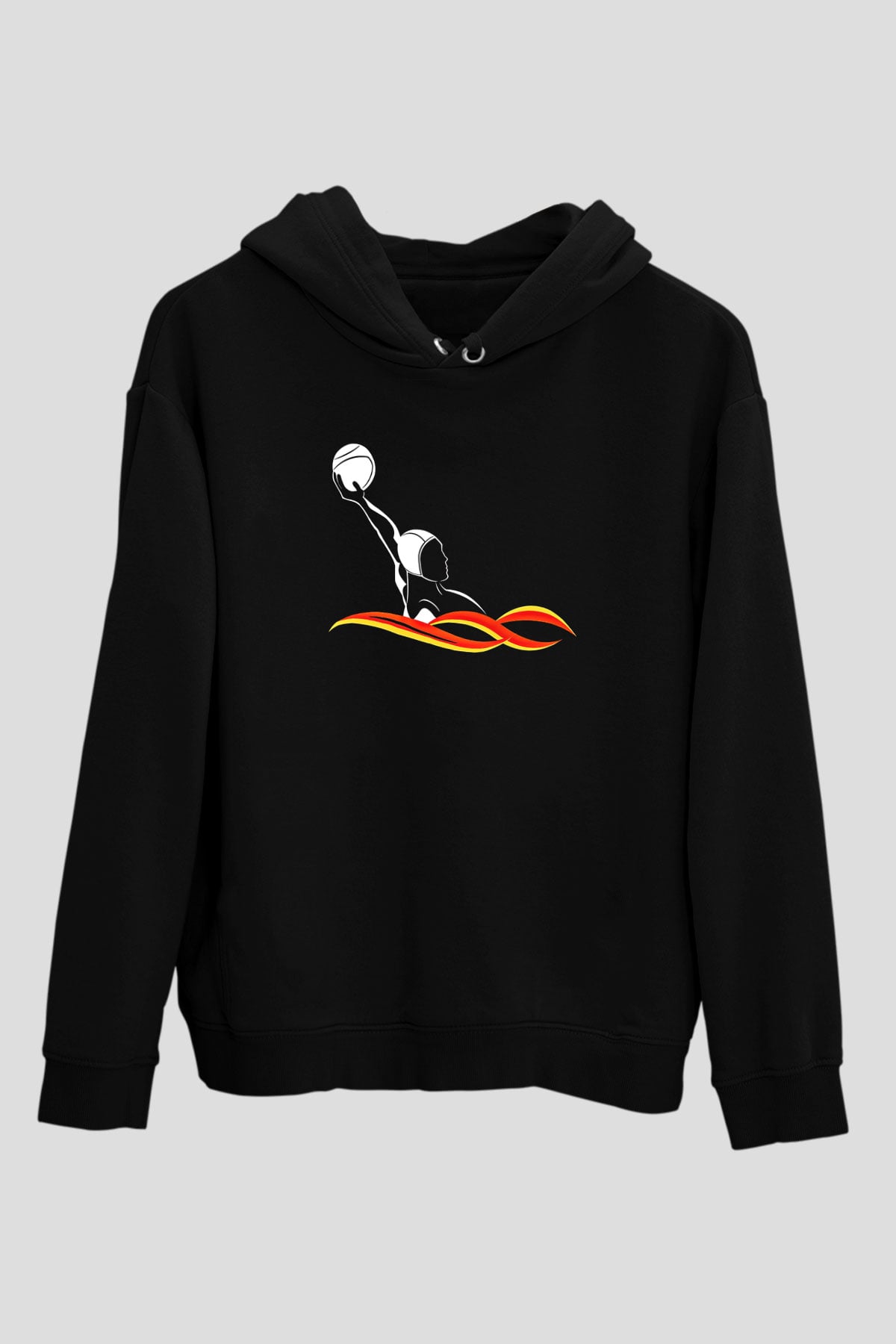 Su Topu - Water Polo Baskılı Unisex Siyah Kapüşonlu Sweatshirt