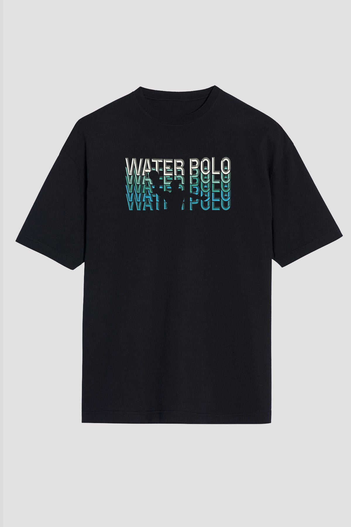 Su Topu - Water Polo Baskılı Unisex Siyah Oversize Tişört