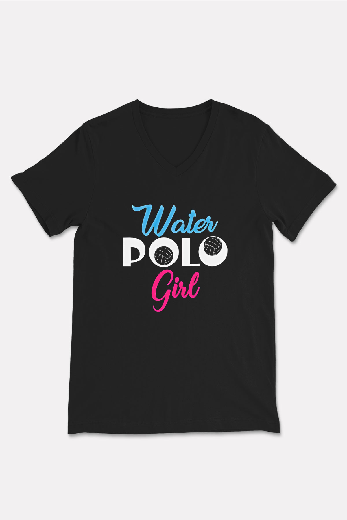Su Topu - Water Polo Baskılı Unisex Siyah V Yaka Tişört