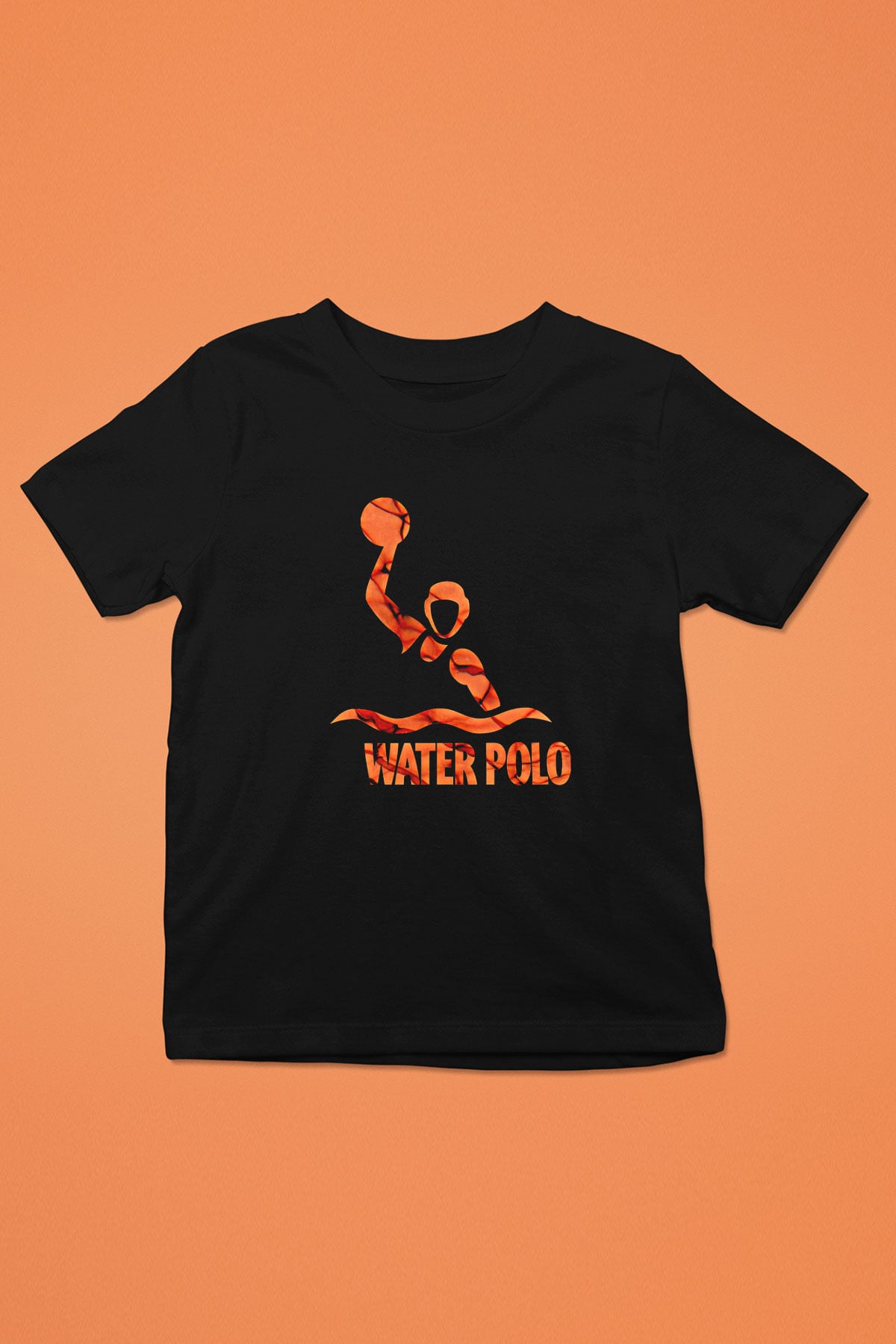 Su Topu - Water Polo Baskılı Unisex Siyah Çocuk Tİşörtü - Tshirt