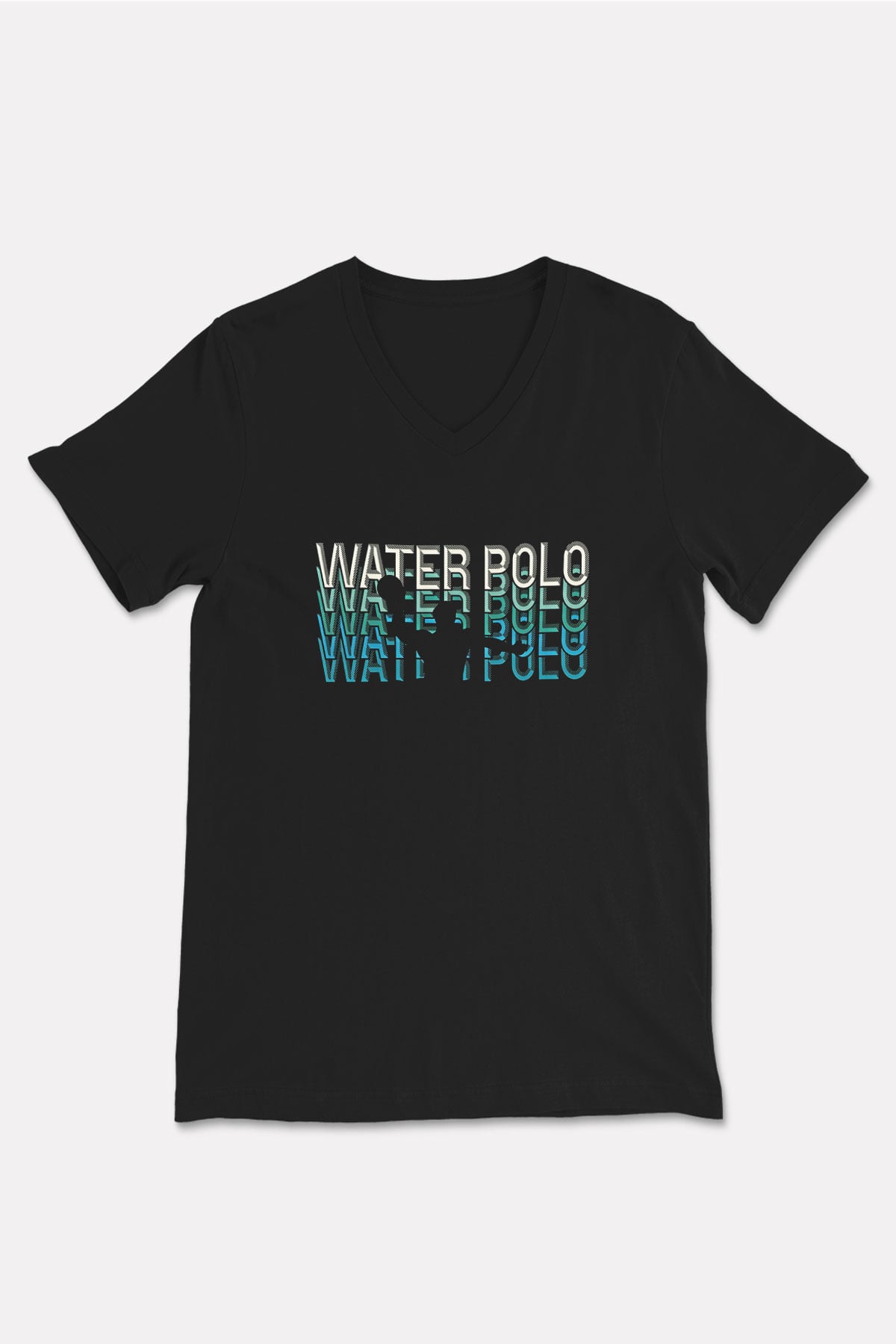 Su Topu - Water Polo Baskılı Unisex Siyah V Yaka Tişört