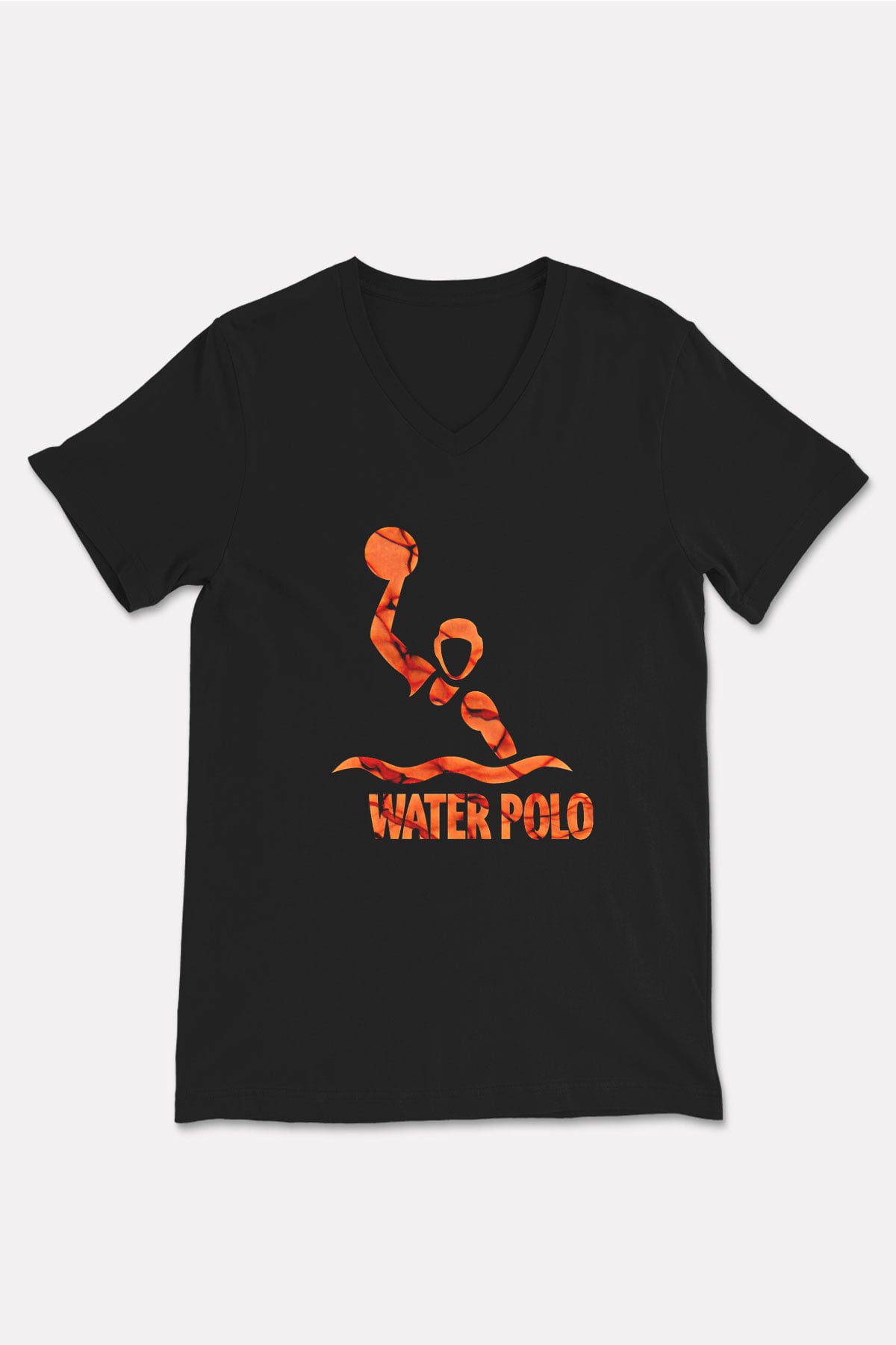 Su Topu - Water Polo Baskılı Unisex Siyah V Yaka Tişört
