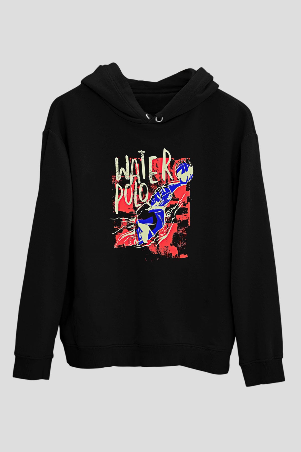 Su Topu - Water Polo Baskılı Unisex Siyah Kapüşonlu Sweatshirt