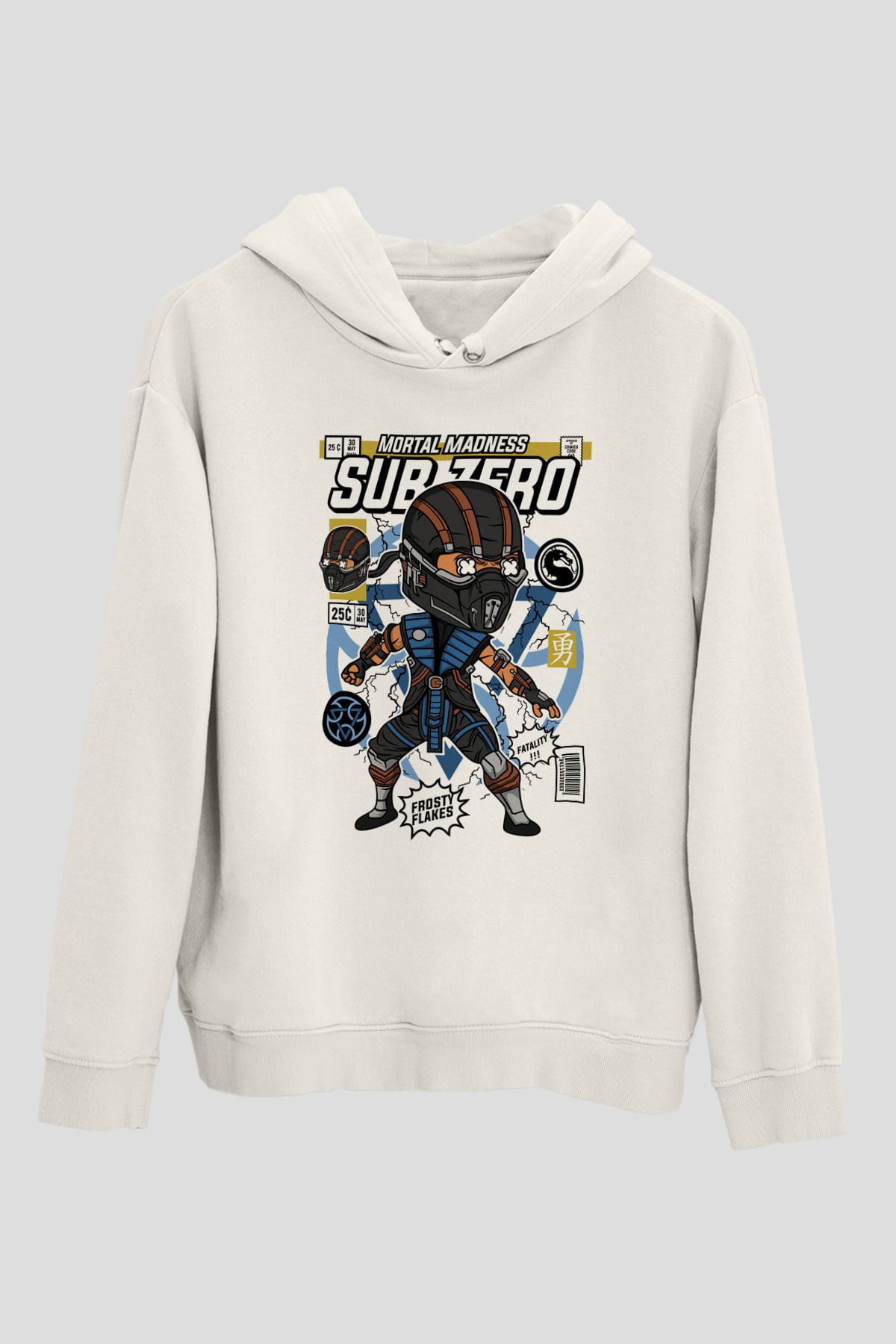 Sub Zero Baskılı Unisex Beyaz Hoodie