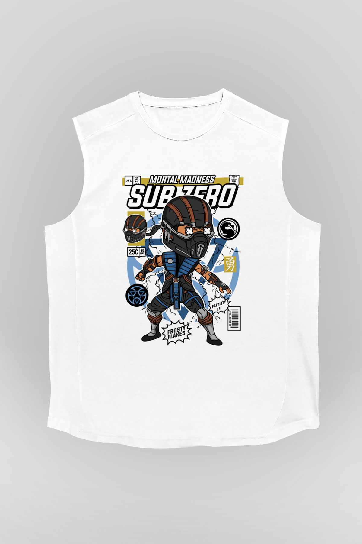 Sub Zero Baskılı Unisex Beyaz Kolsuz Tişört