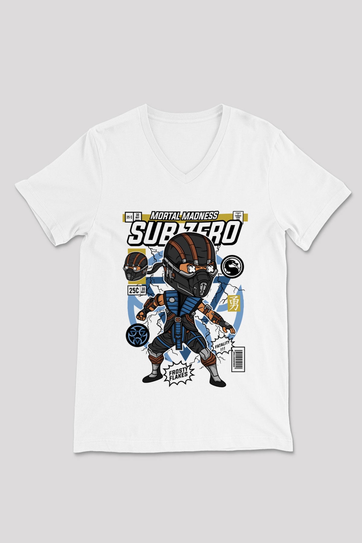 Sub Zero Baskılı Unisex Beyaz V Yaka Tişört
