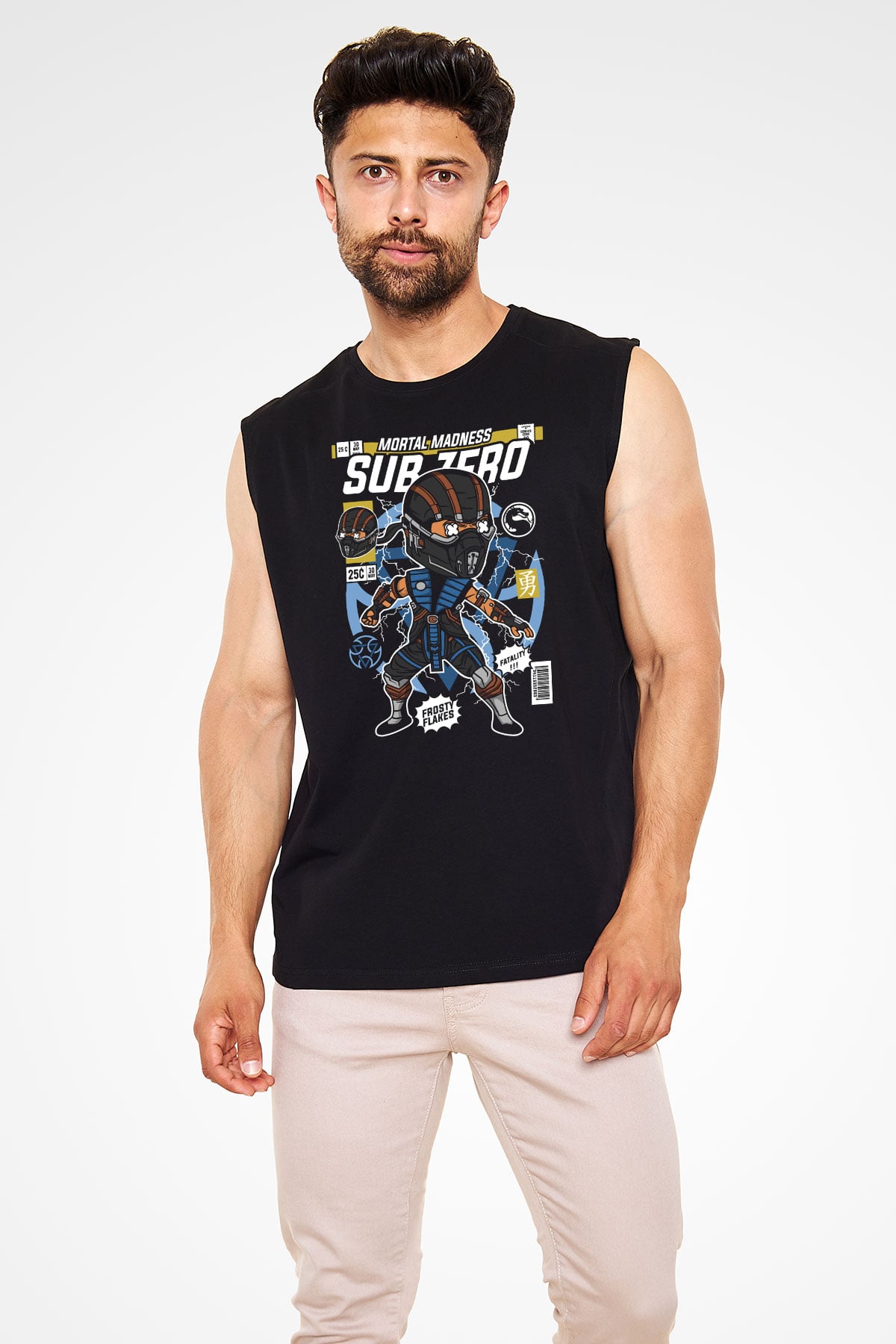 Subzero Baskılı Unisex Siyah Kolsuz Tişört