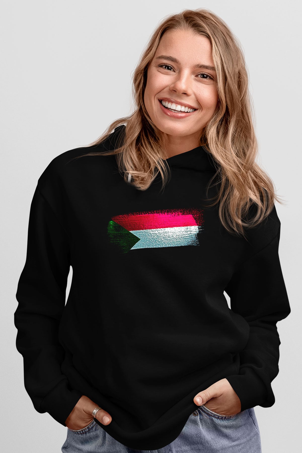 Sudan Bayrağı Baskılı Unisex Siyah Kapüşonlu Sweatshirt