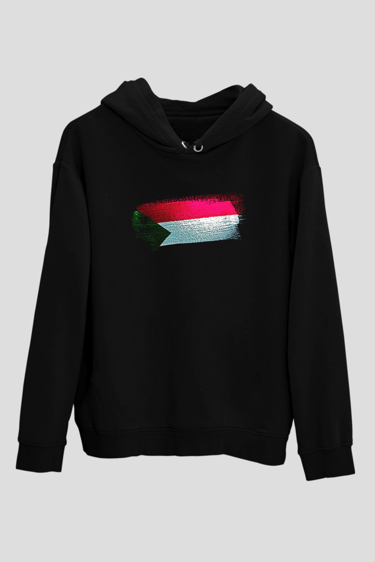 Sudan Bayrağı Baskılı Unisex Siyah Kapüşonlu Sweatshirt
