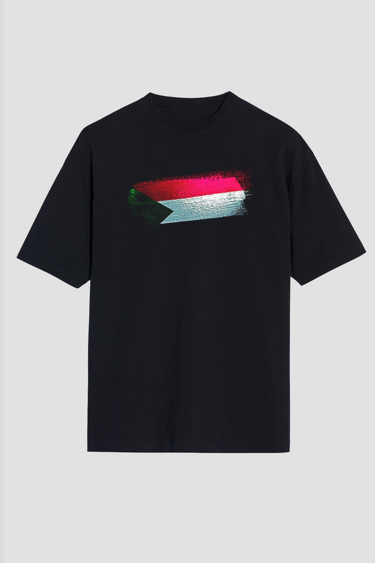 Sudan Bayrağı Baskılı Unisex Siyah Oversize Tişört