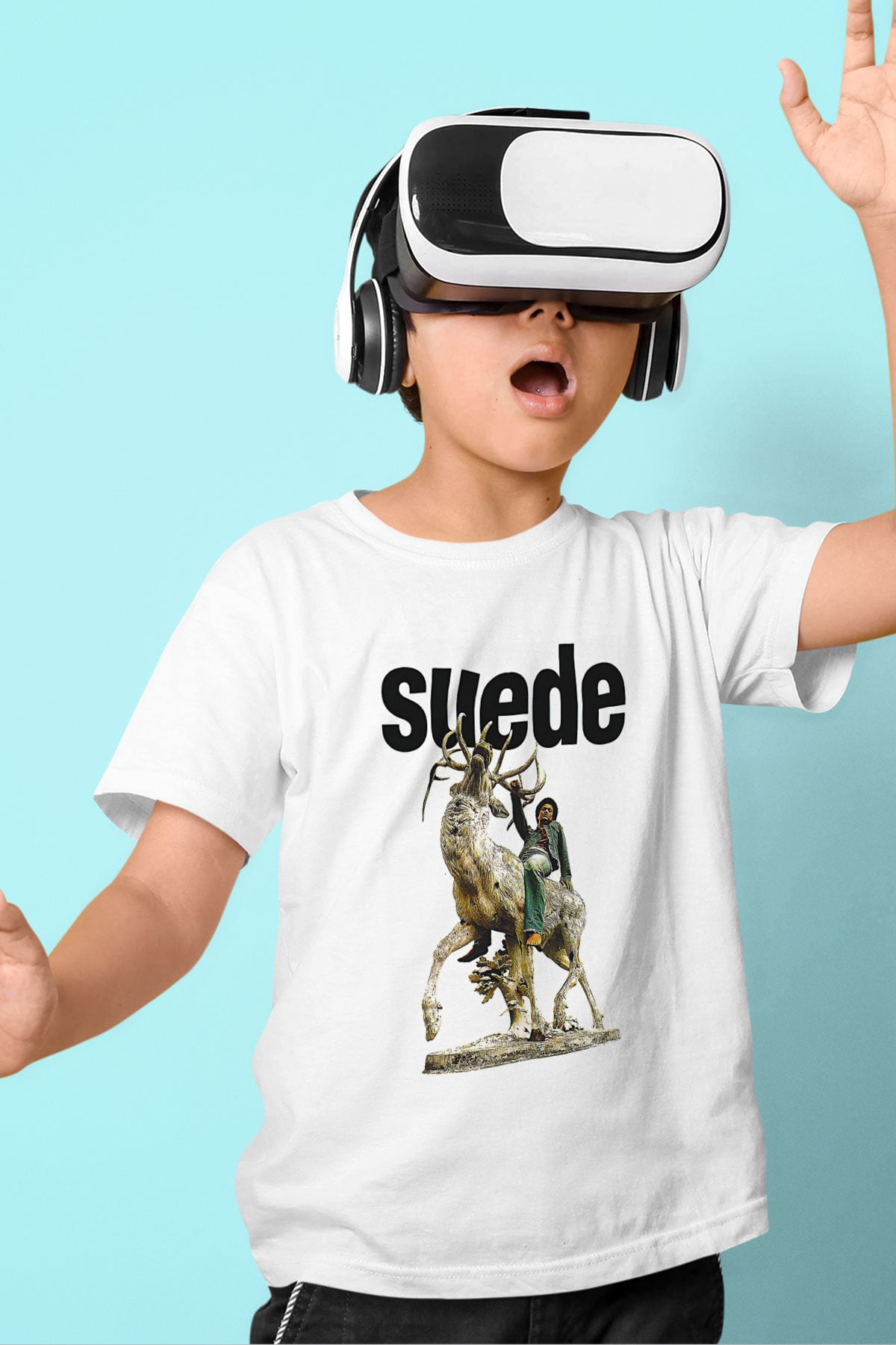 Suede Baskılı Beyaz Unisex Beyaz Çocuk Tişört - Tshirt