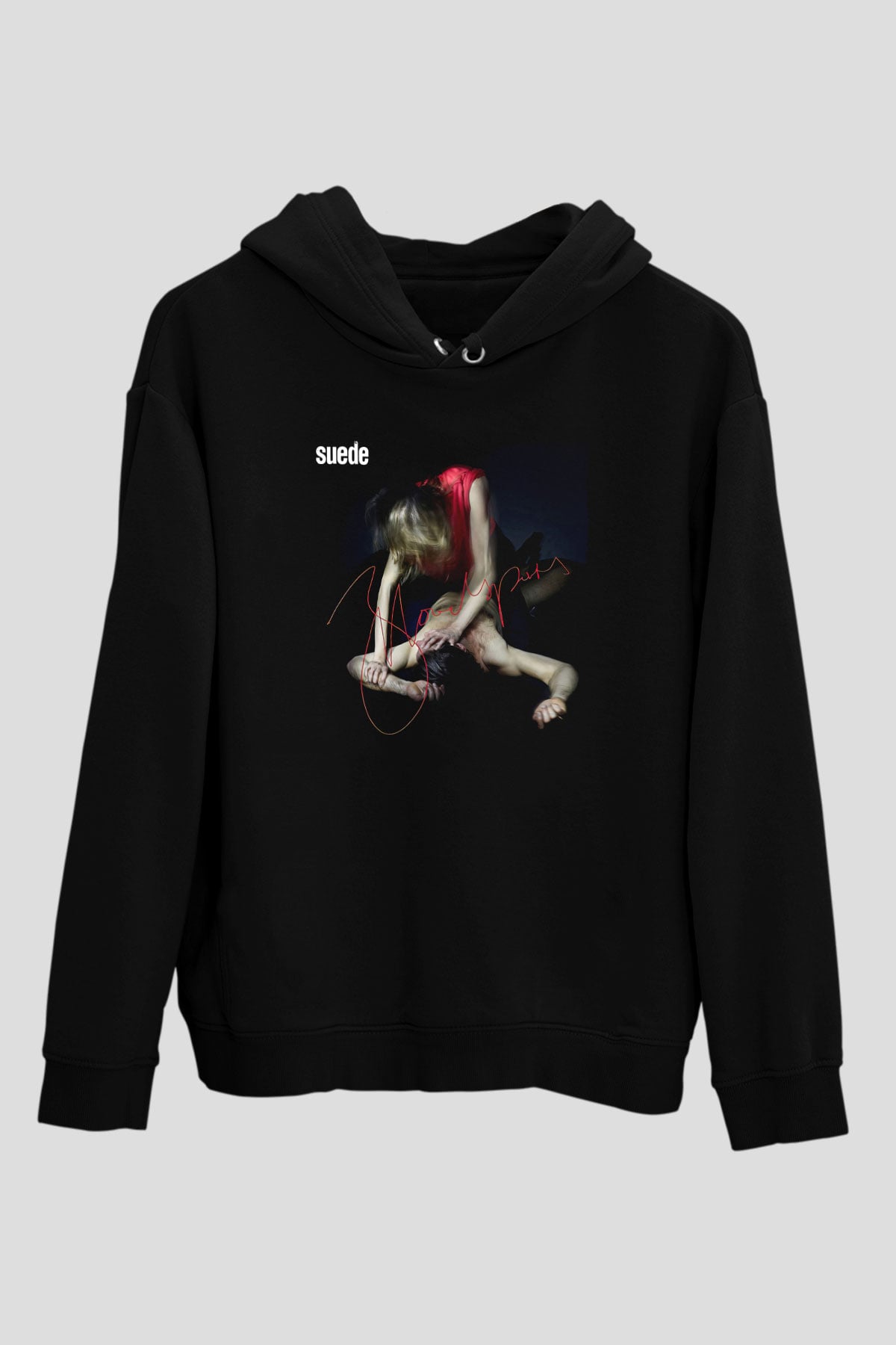 Suede Baskılı Unisex Siyah Kapüşonlu Sweatshirt