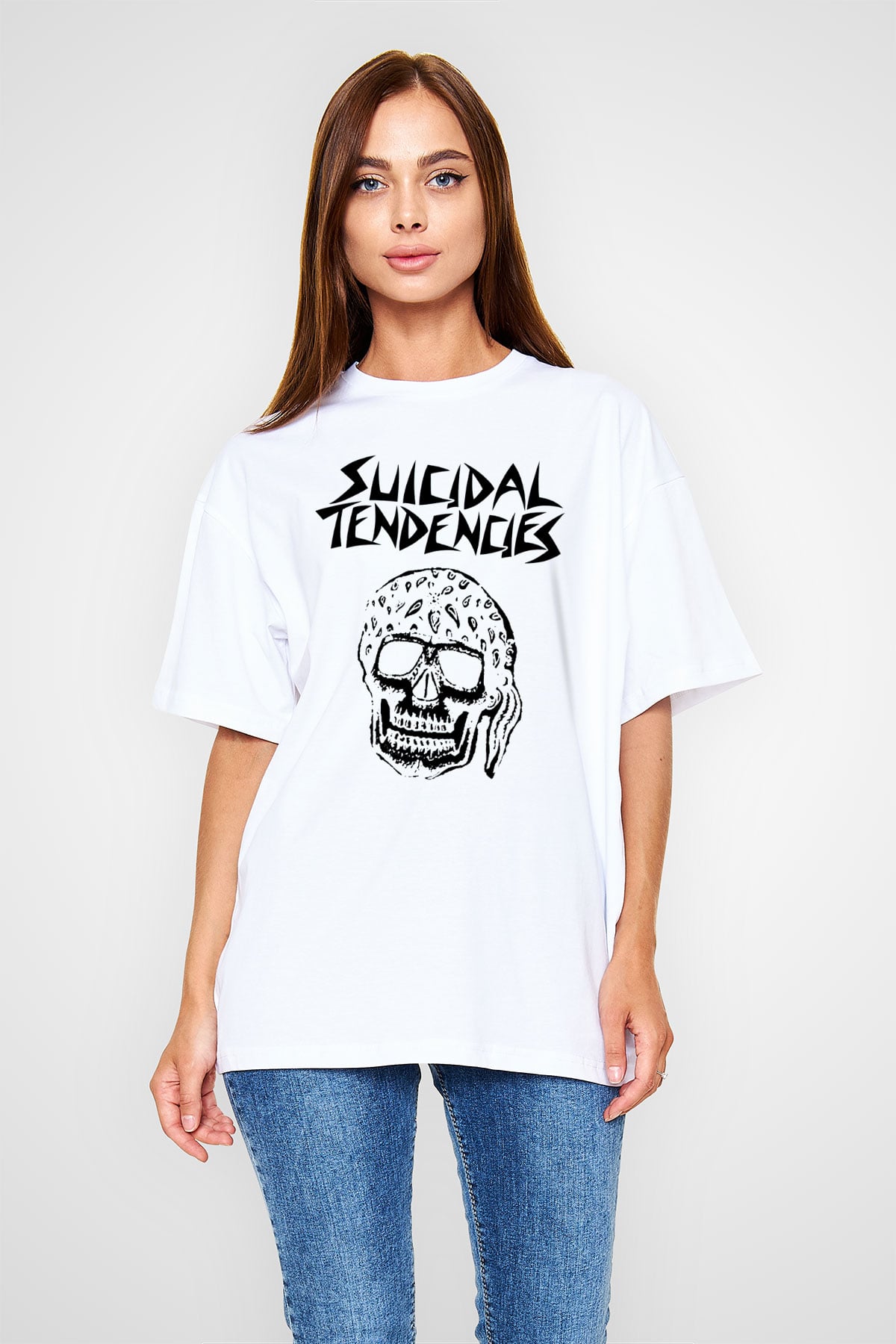 Suicidal Tendencies Beyaz Unisex Oversize Tişört T-Shirt - Oversize Tişört Fabrikası