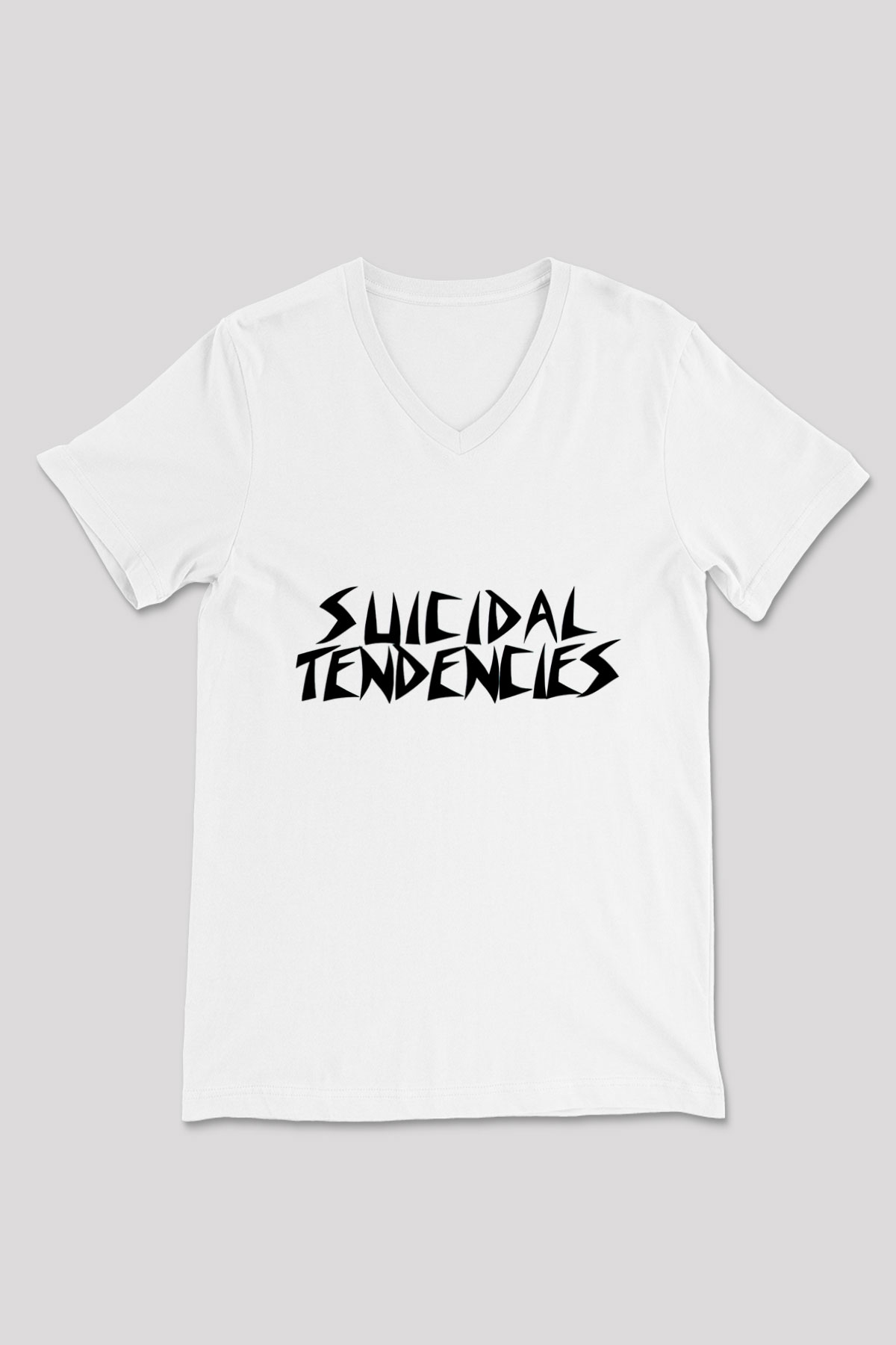 Suicidal Tendencies Beyaz Unisex V Yaka Tişört T-Shirt - V Yaka Tişört Fabrikası