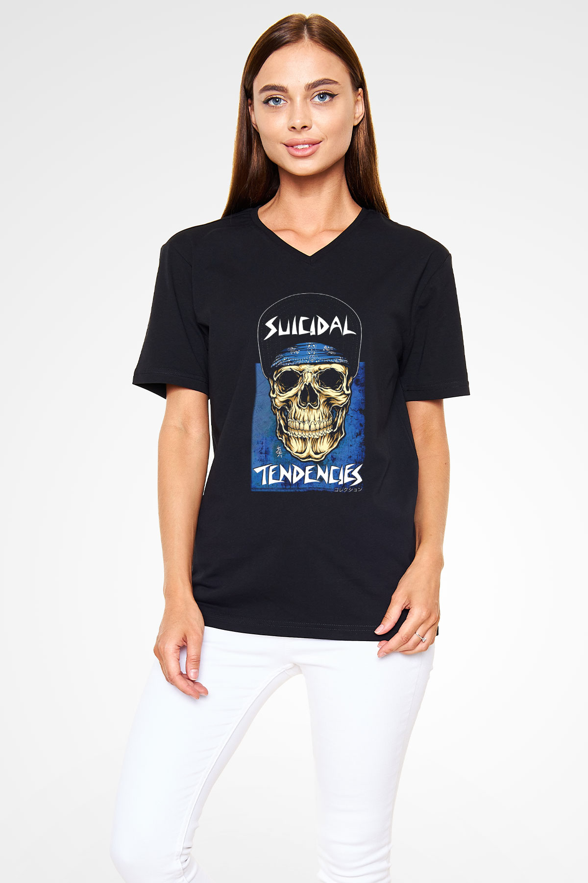 Suicidal Tendencies Siyah Unisex V Yaka Tişört T-Shirt