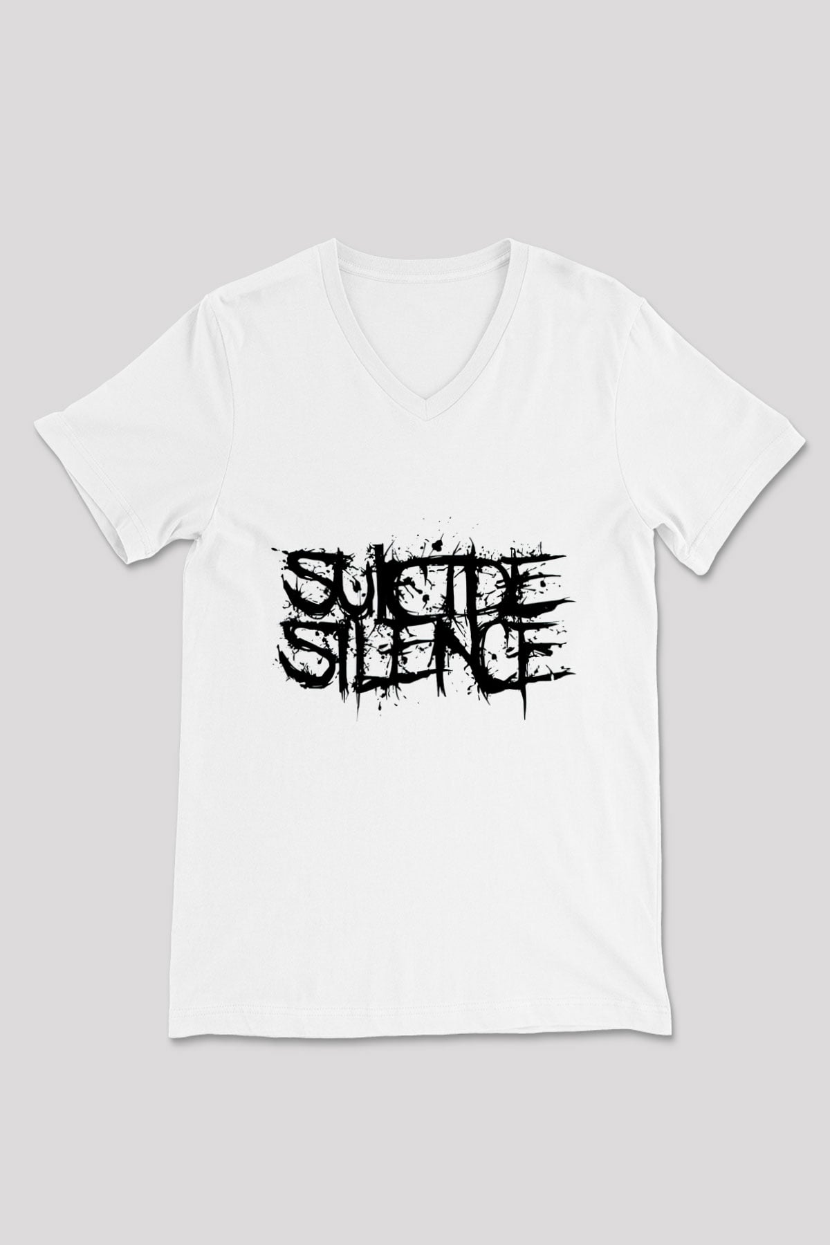 Suicide Silence Beyaz Unisex V Yaka Tişört T-Shirt - V Yaka Tişört Fabrikası