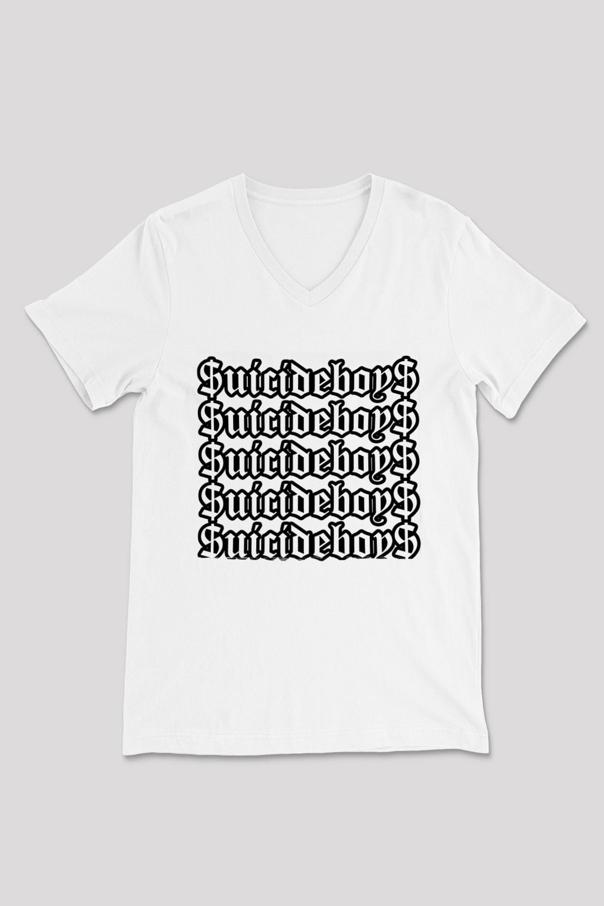 Suicideboys - $uicideboy$ Baskılı Beyaz Unisex V Yaka Tişört - Tshirt