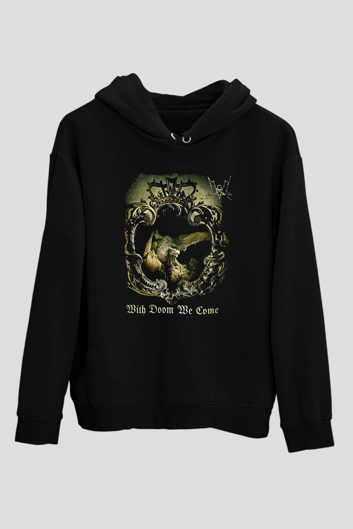 Summoning Baskılı Unisex Siyah Kapüşonlu Sweatshirt