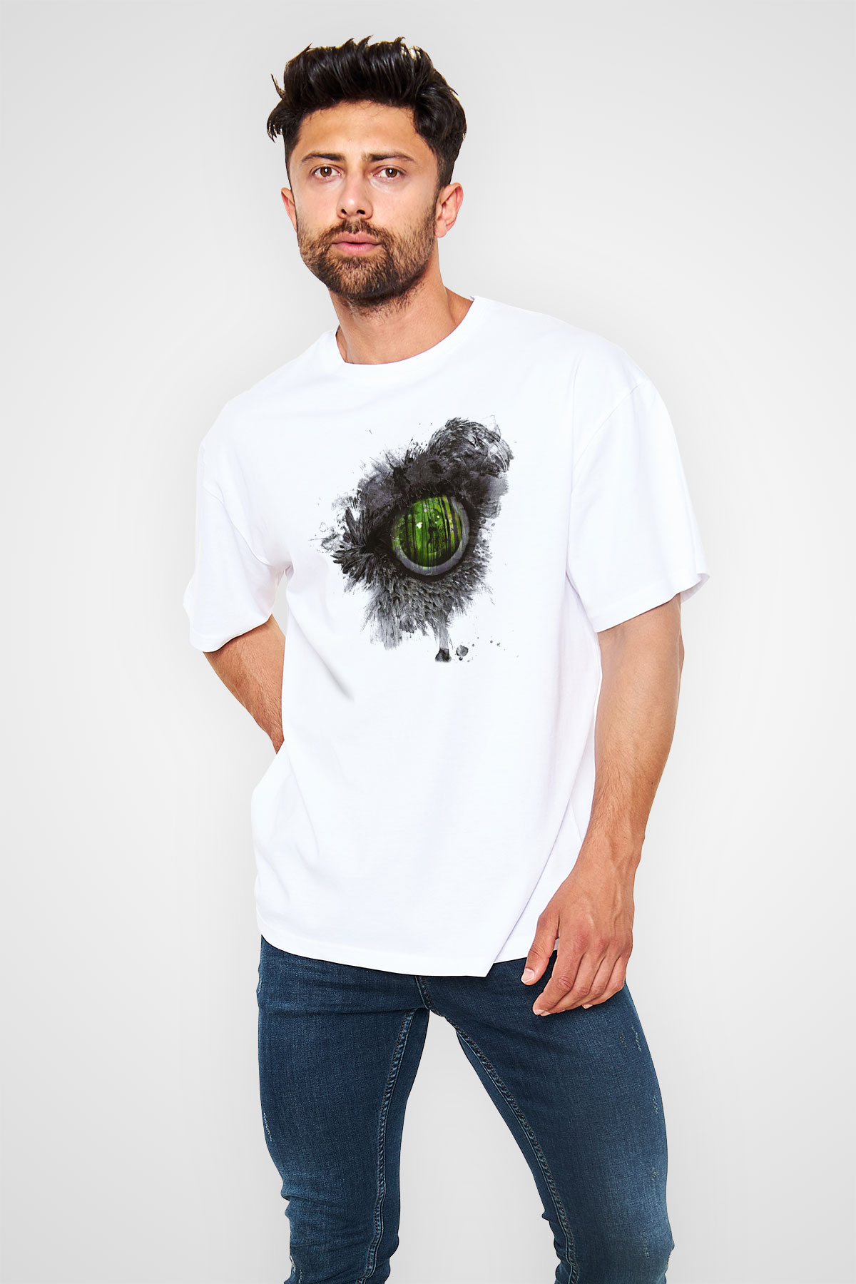 Summoning Baskılı Unisex Siyah Oversize Tişört - Tshirt