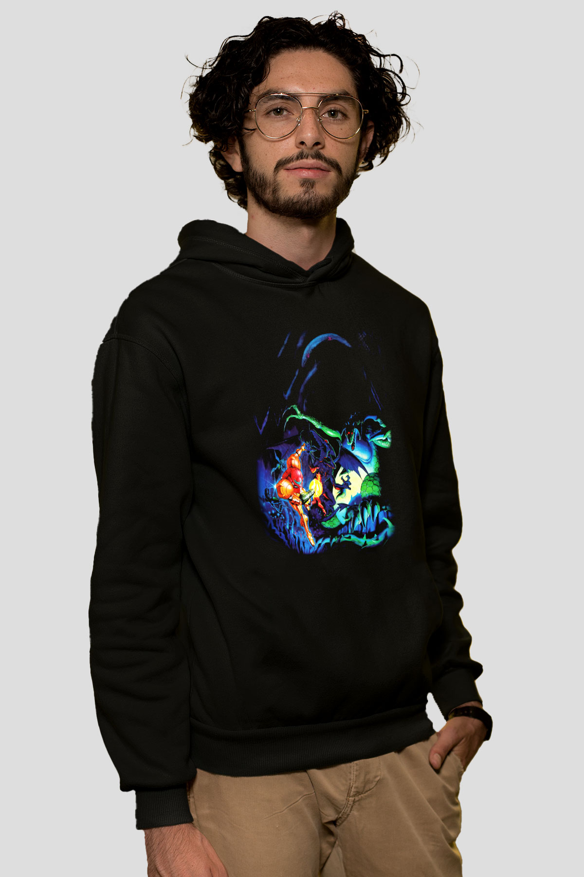 Super Metroid Cartridge Art Siyah Unisex Kapüşonlu Sweatshirt