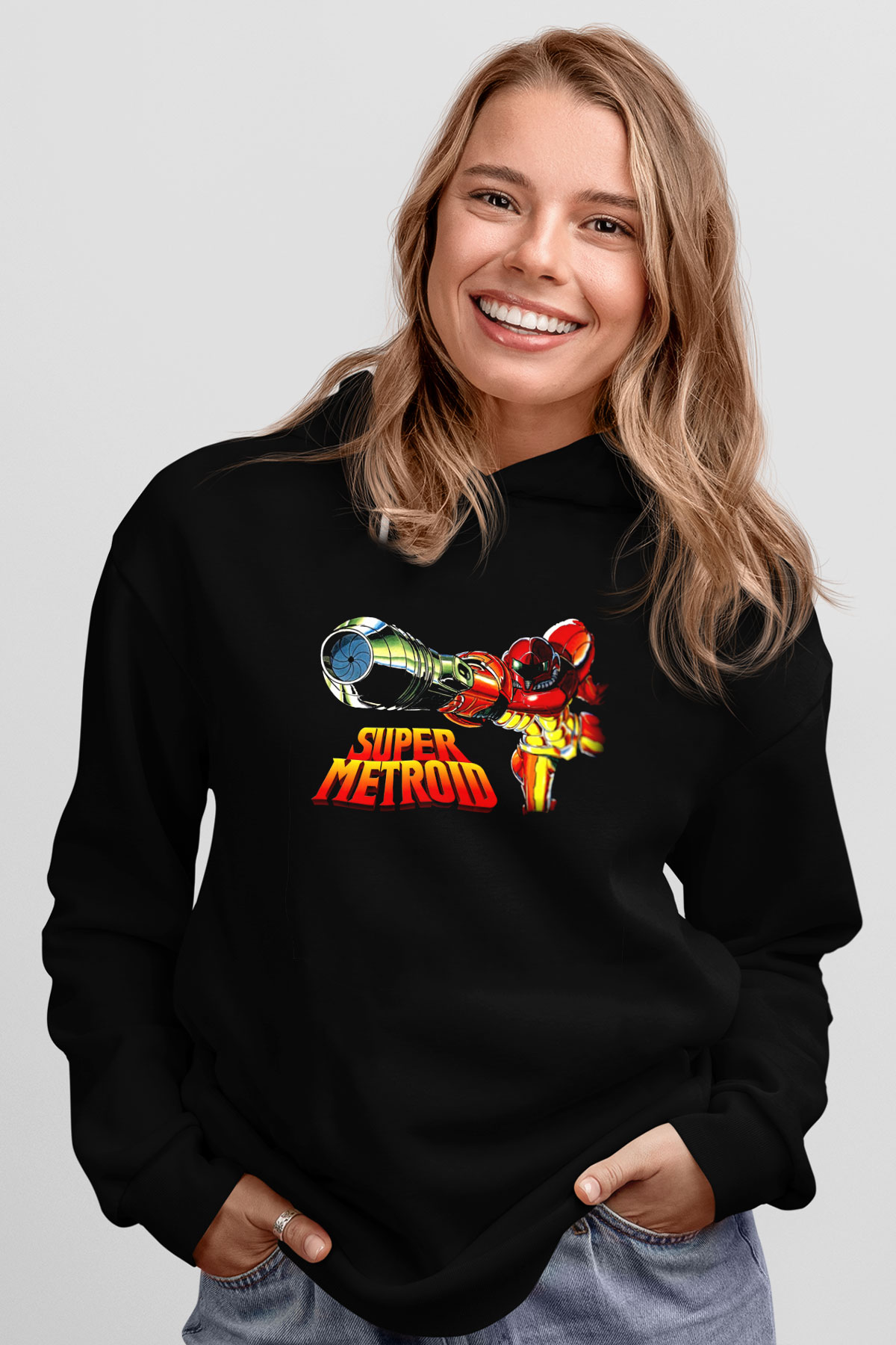 Super Metroid Cartridge Art Siyah Unisex Hoodie