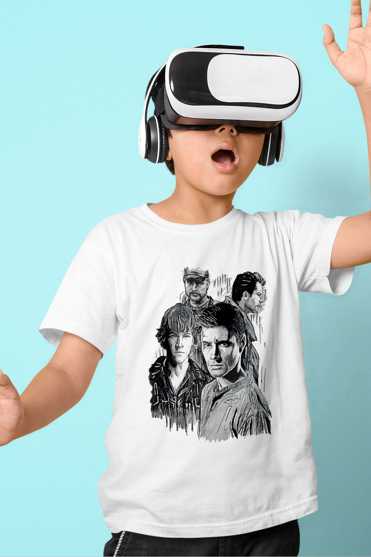 Supernatural Baskılı Beyaz Unisex Beyaz Çocuk Tişört - Tshirt