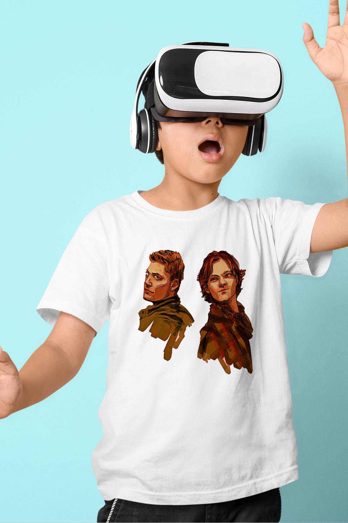 Supernatural Baskılı Beyaz Unisex Beyaz Çocuk Tişört - Tshirt