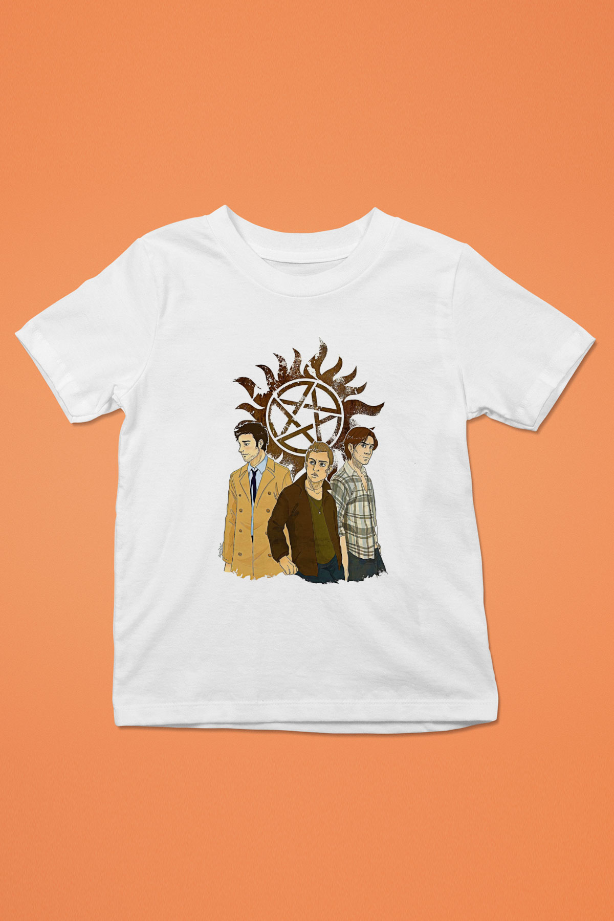 Supernatural Baskılı Beyaz Unisex Beyaz Çocuk Tişört - Tshirt