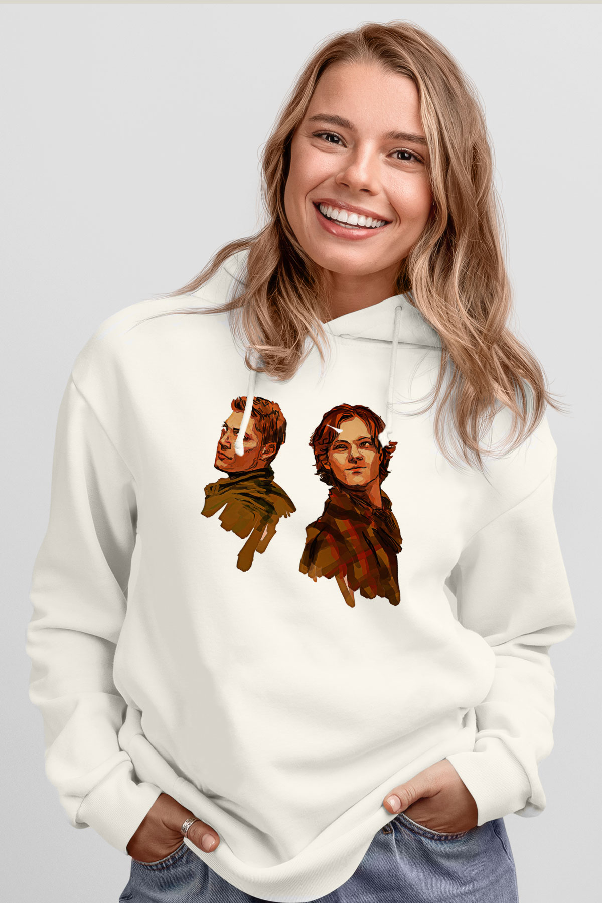 Supernatural Baskılı Beyaz Unisex Hoodie