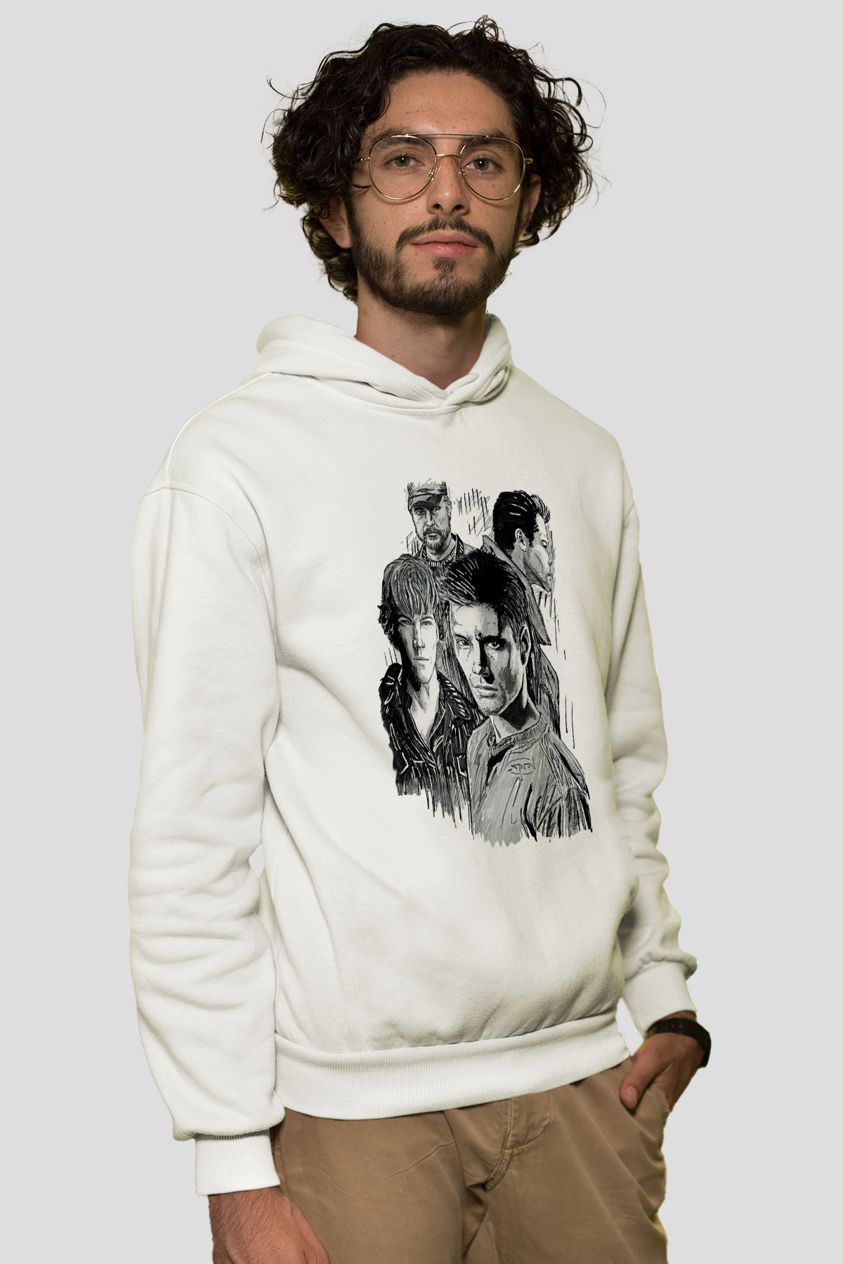 Supernatural Baskılı Beyaz Unisex Hoodie