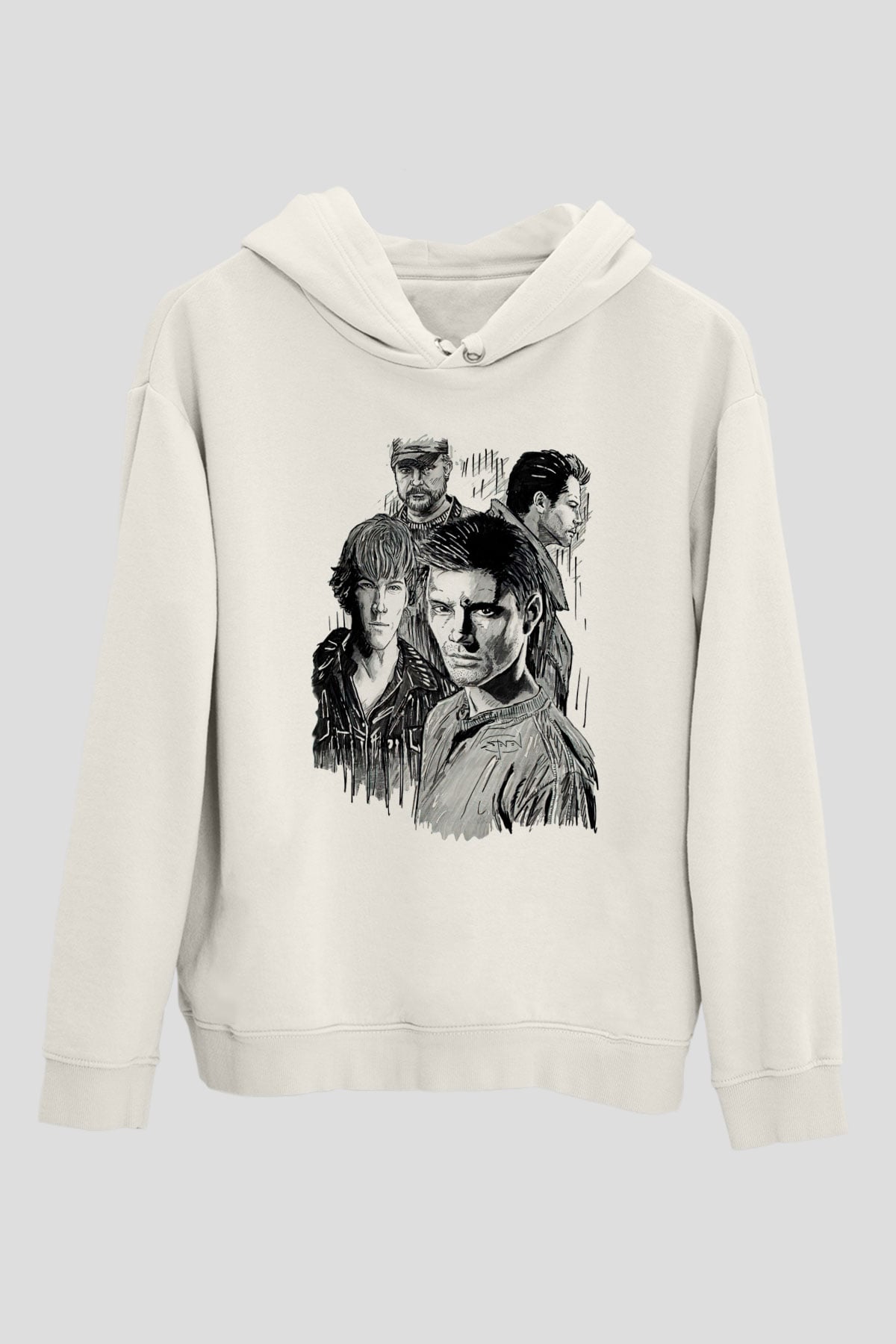 Supernatural Baskılı Beyaz Unisex Hoodie