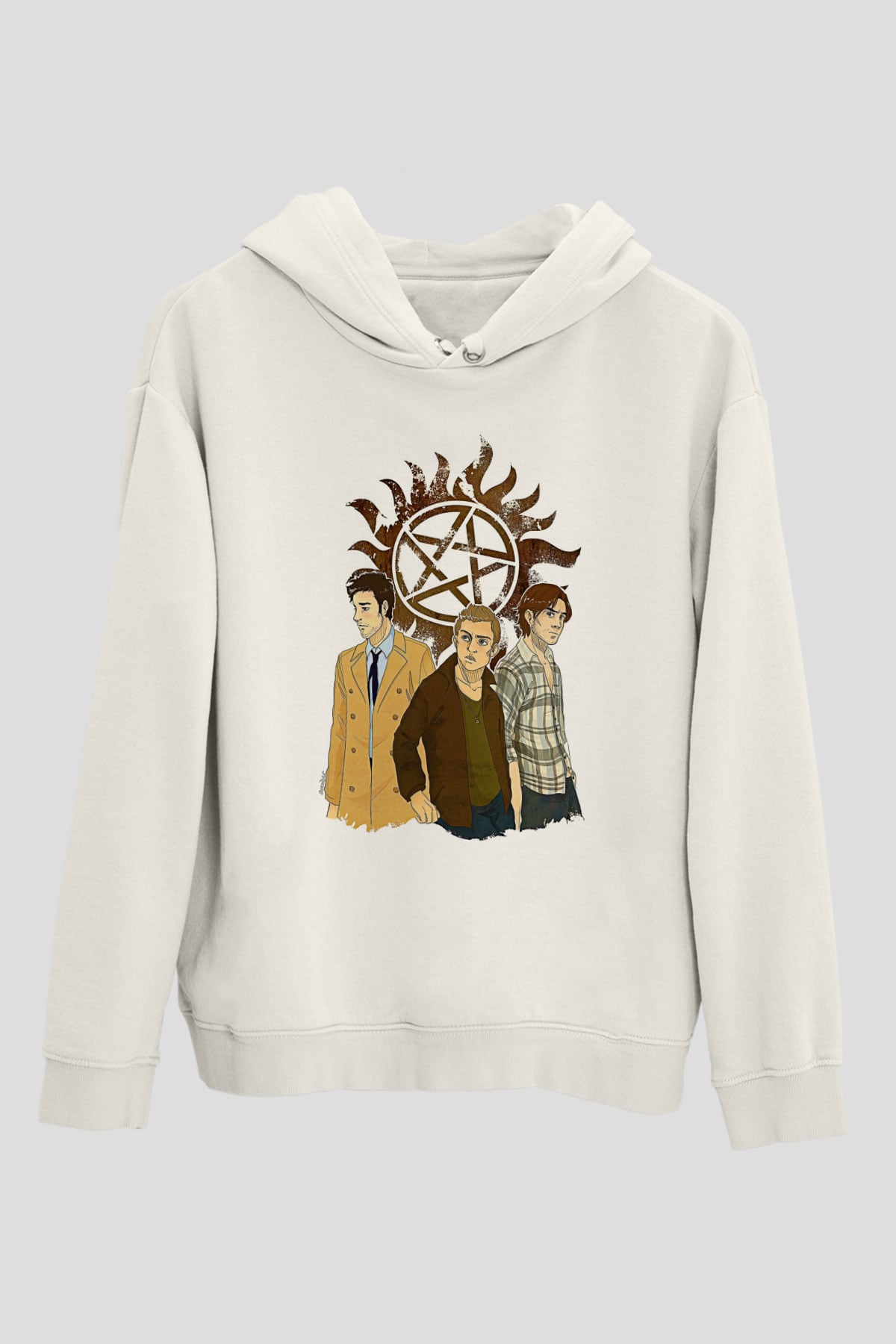 Supernatural Baskılı Beyaz Unisex Hoodie