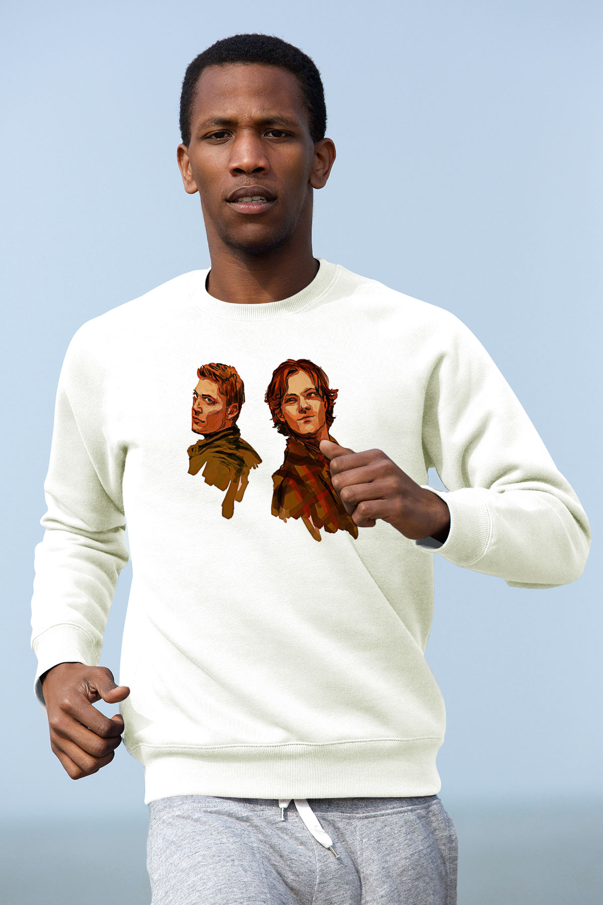 Supernatural Baskılı Beyaz Unisex Sweatshirt