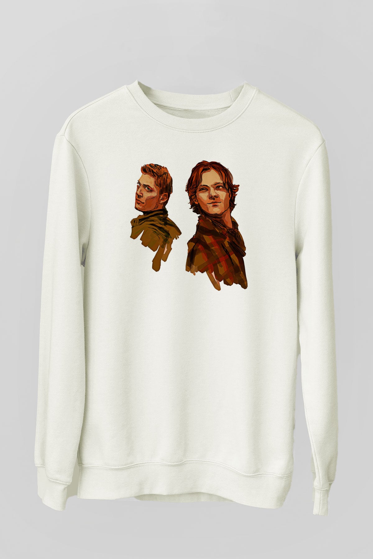 Supernatural Baskılı Beyaz Unisex Sweatshirt