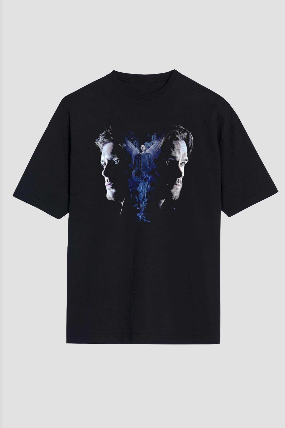 Supernatural Baskılı Unisex Siyah Oversize Tişört - Tshirt