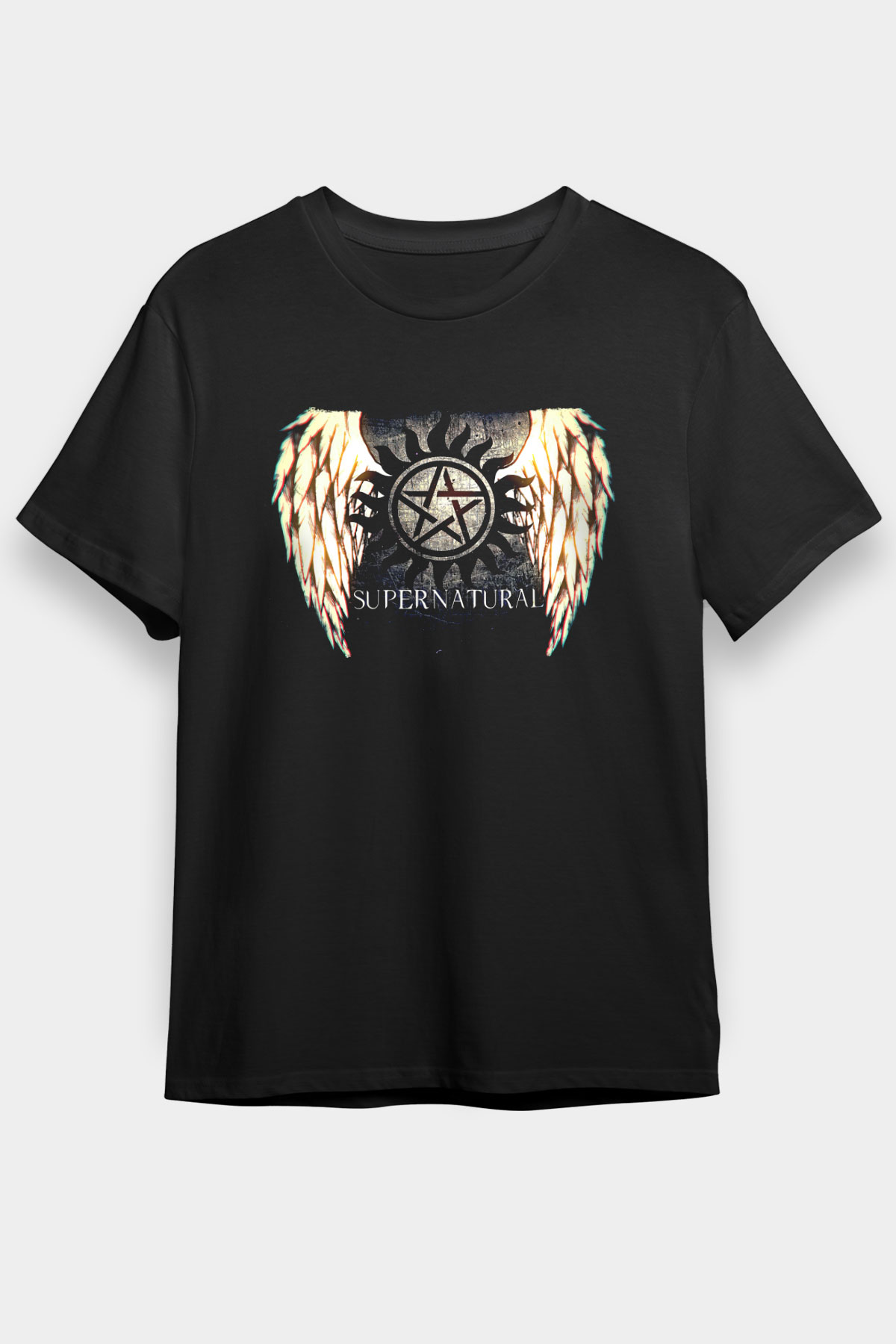 Supernatural Baskılı Unisex Siyah Tişört - Tshirt