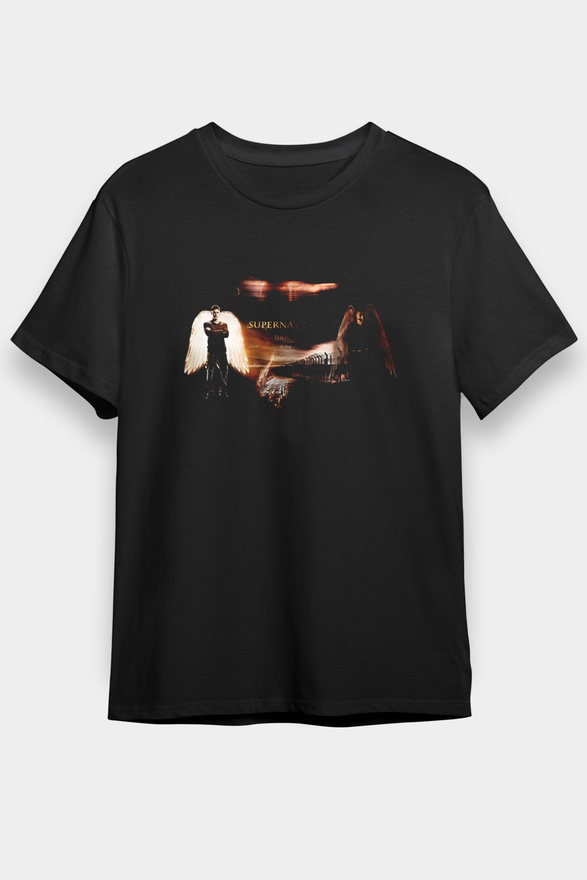Supernatural Baskılı Unisex Siyah Tişört - Tshirt