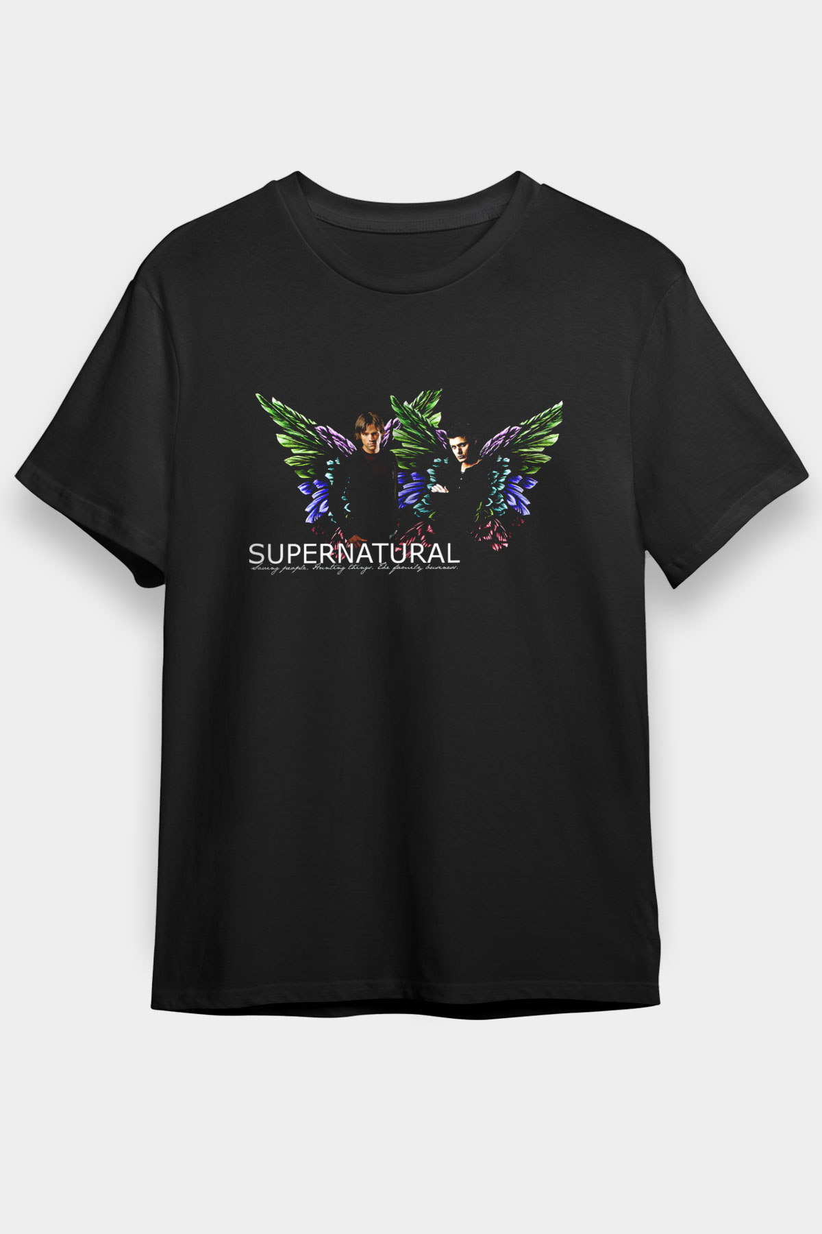 Supernatural Baskılı Unisex Siyah Tişört - Tshirt
