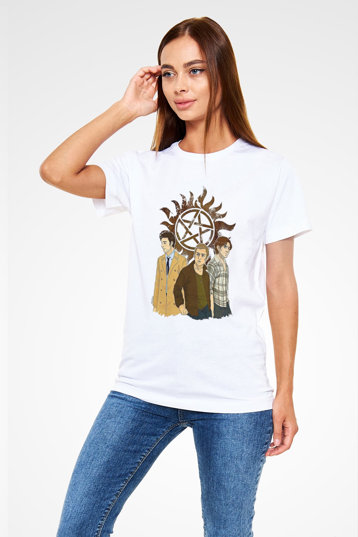 Supernatural Unisex Baskılı Beyaz Tişört - Tshirt