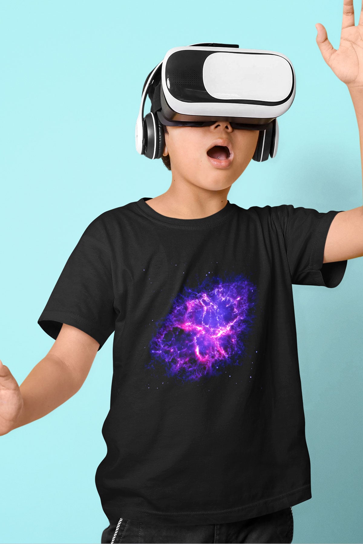 Süpernova Baskılı Siyah Unisex Çocuk Tişört