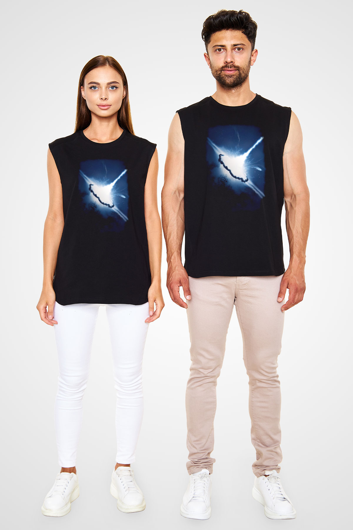 Süpernova Siyah Unisex Kolsuz Tişört