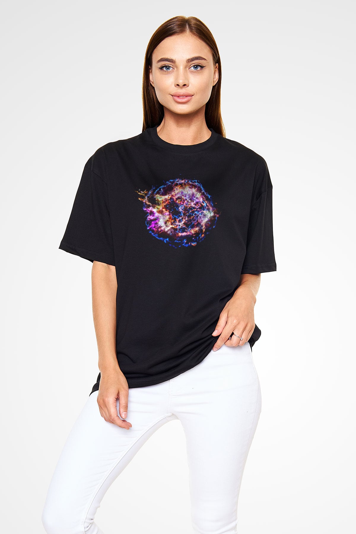 Süpernova Siyah Unisex Oversize Tişört T-Shirt