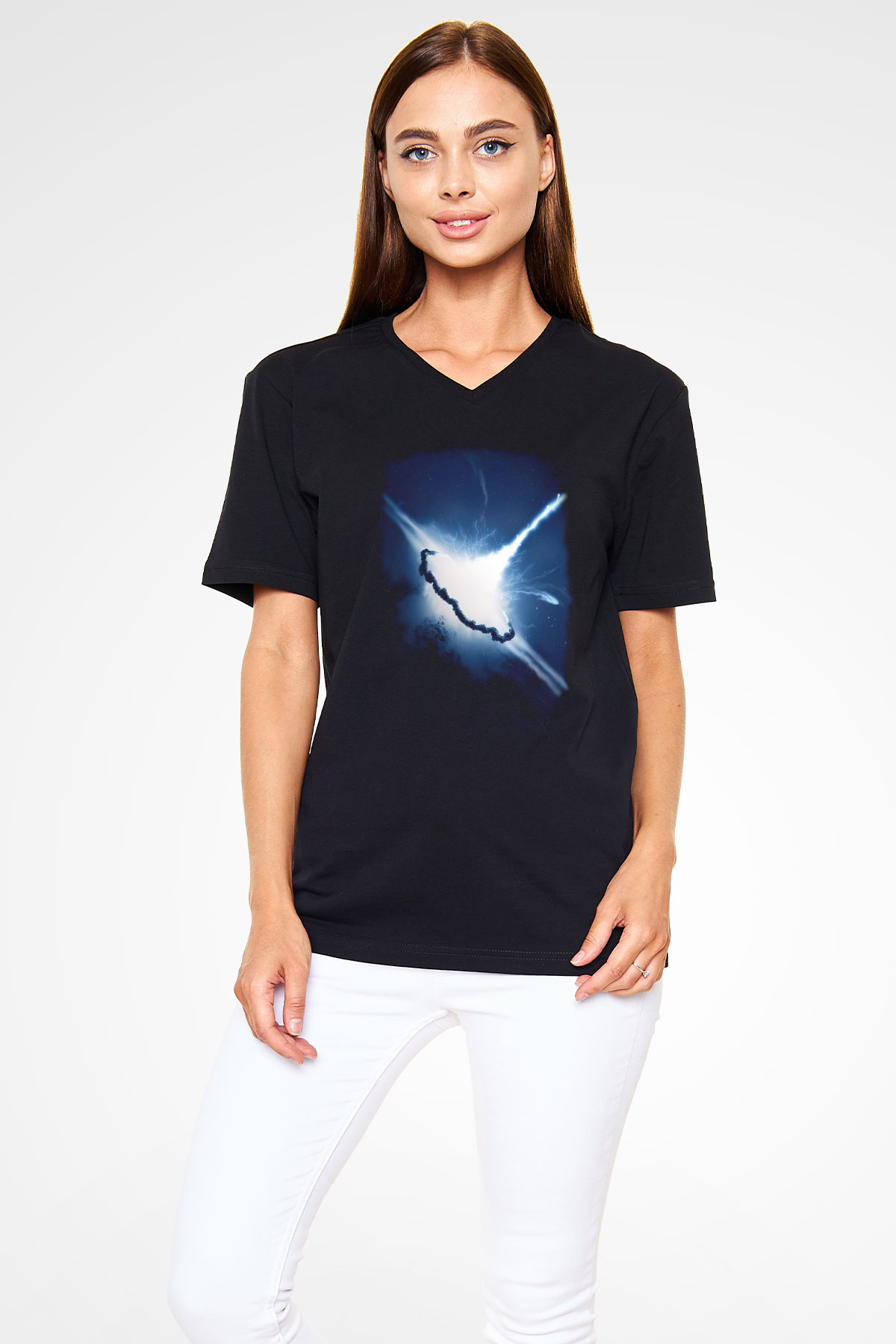 Süpernova Siyah Unisex V Yaka Tişört