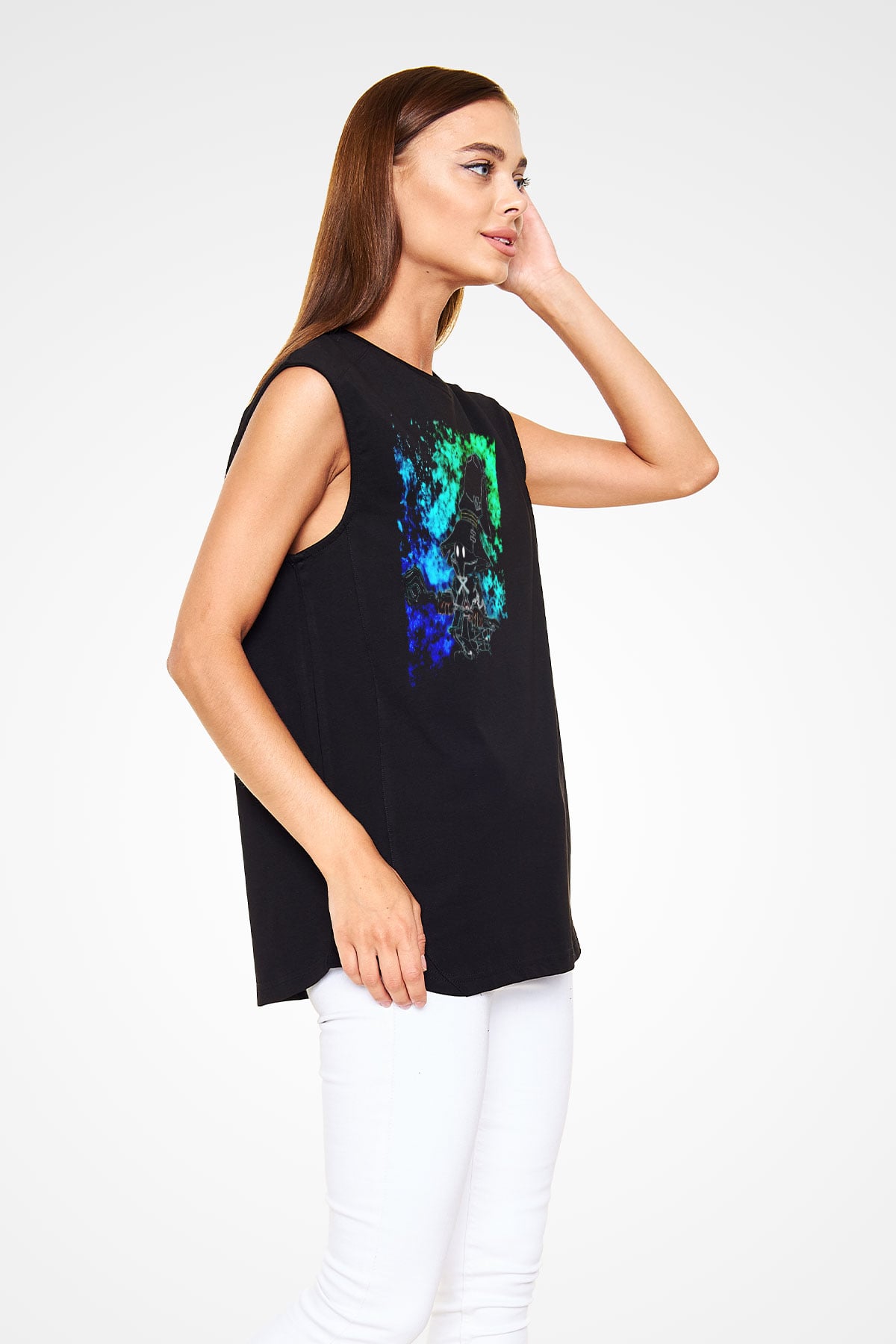 Süpürgeli Cadı Baskılı Unisex Siyah  Kolsuz Tişört