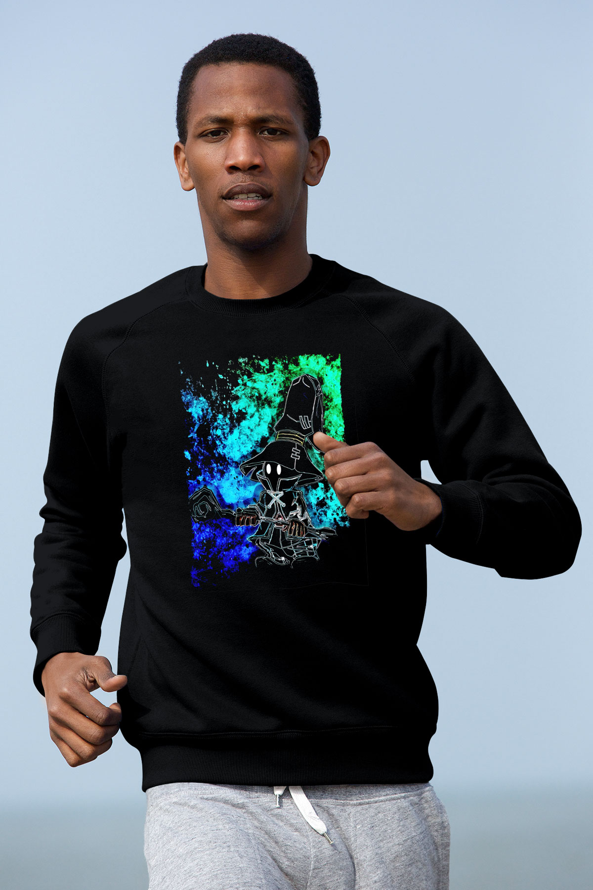 Süpürgeli Cadı Baskılı Unisex Siyah  Sweatshirt