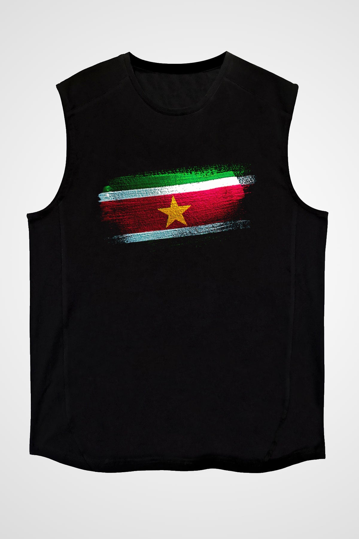 Surinam - Suriname Bayrağı Baskılı Unisex Siyah Kolsuz Tişört