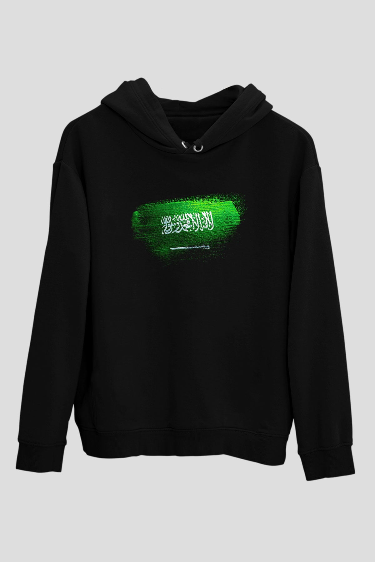Suudi Arabistan - Saudi Arabia Bayrağı Baskılı Unisex Siyah Kapüşonlu Sweatshirt