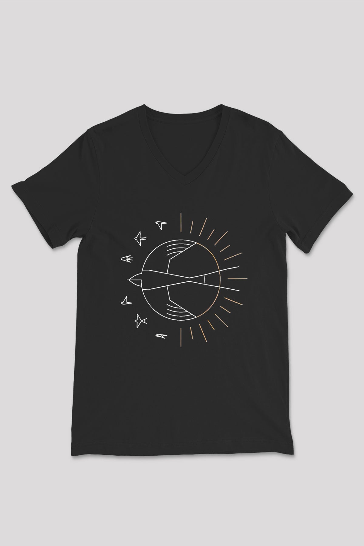 Swallow The Sun Baskılı Unisex Siyah V Yaka Tişört - Tshirt